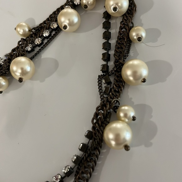 J Crew long necklace, bronze,bling faux pearls EUc - Picture 2 of 4